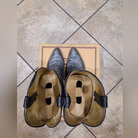 J Chisholm Black and Gray Western Ostrich Cowboy Boots - Picture 6 of 8